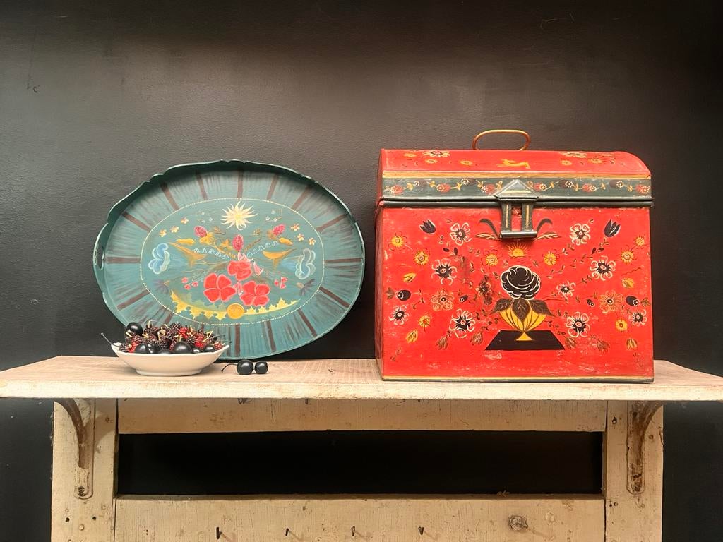 Blauw dienblad bret hindelopen volkart oud vintage hout, Ophalen of Verzenden