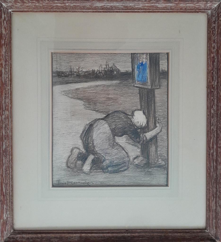 LOUIS RAEMAEKERS : Wanhopig biddende vrouw - tekening, Ophalen, Minder dan 50 cm, Gebruikt, Minder dan 50 cm