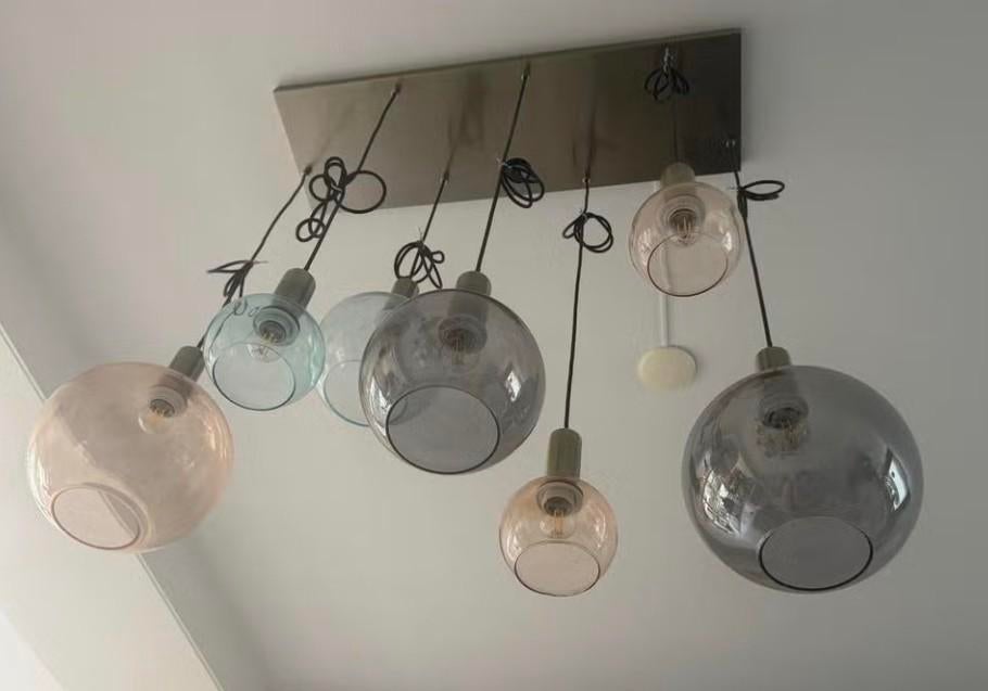 Moderne hanglamp met 7 glazen bollen "Gaby", Huis en Inrichting, Lampen | Hanglampen, Ophalen, Modern, Industrieel, Zo goed als nieuw