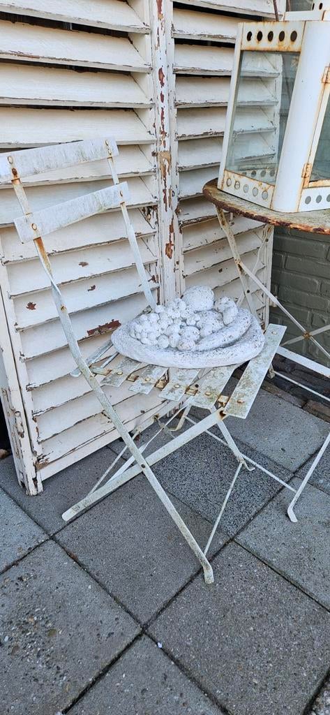 Vintage wit metalen bistro set - inklapbaar, Ophalen, Gebruikt