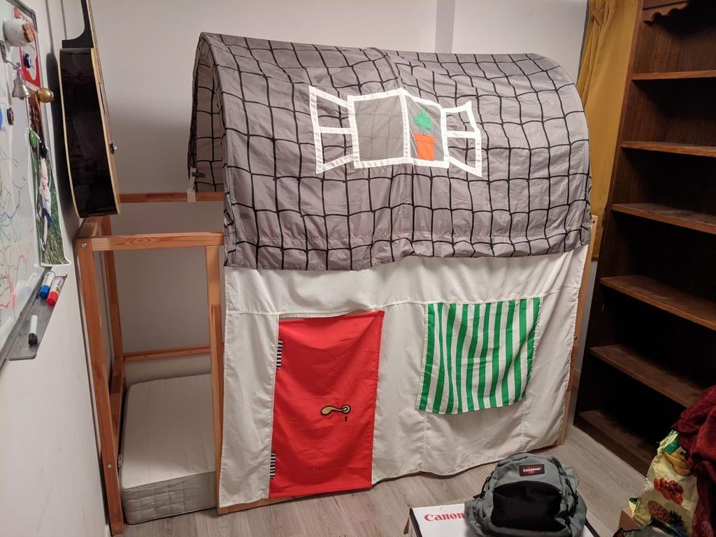 IKEA Kura omkeerbaar bed met speeltent, Ophalen, 90 cm, Eenpersoons, Wit