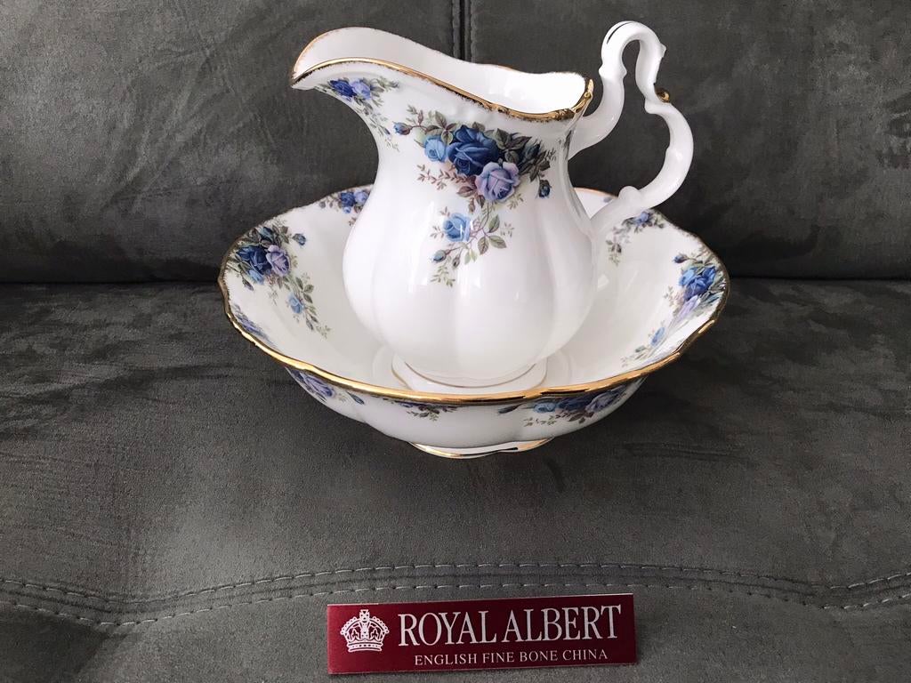 Royal albert MOONLIGHT ROSE DEKSELVAZEN LAMPETSTEL💙🤍💙🤍, Ophalen, Zo goed als nieuw, Porselein, Bord of Schaal