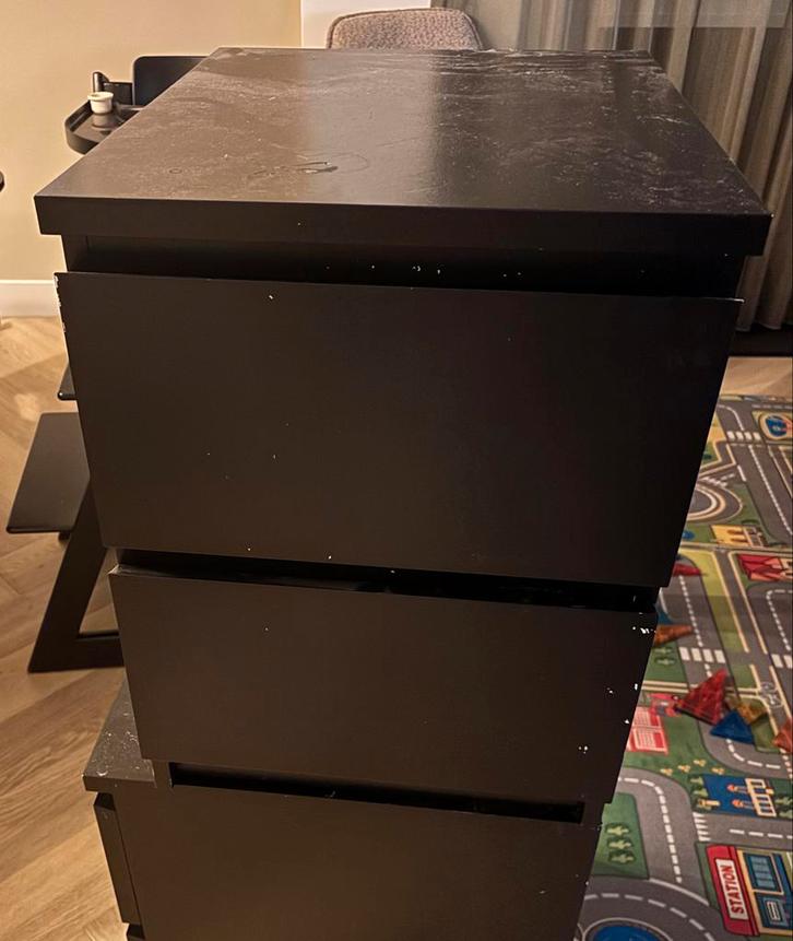2x Zwart Geschilderde IKEA Malm Nachtkastjes, Huis en Inrichting, Kasten | Ladekasten, Gebruikt, Minder dan 100 cm, Minder dan 50 cm