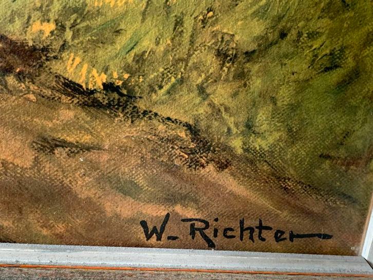 Schilderij W. Richter - Landschap met bomen bijna gratis, Antiek en Kunst, Kunst | Schilderijen | Klassiek, Ophalen of Verzenden