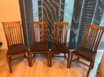 4 Teakhouten Eetkamerstoelen, Huis en Inrichting, Stoelen, Ophalen, Gebruikt, Bruin, Vier