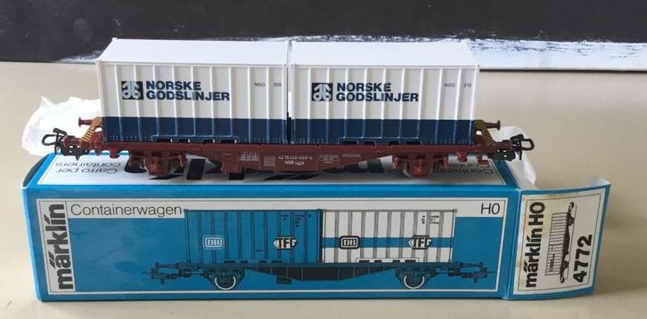 MäRKLIN H0 # 4772 CONTAINERWAGEN NORSKE GODSLINJER - N in OV, Hobby en Vrije tijd, Modeltreinen | H0, Nieuw, Wagon, Wisselstroom