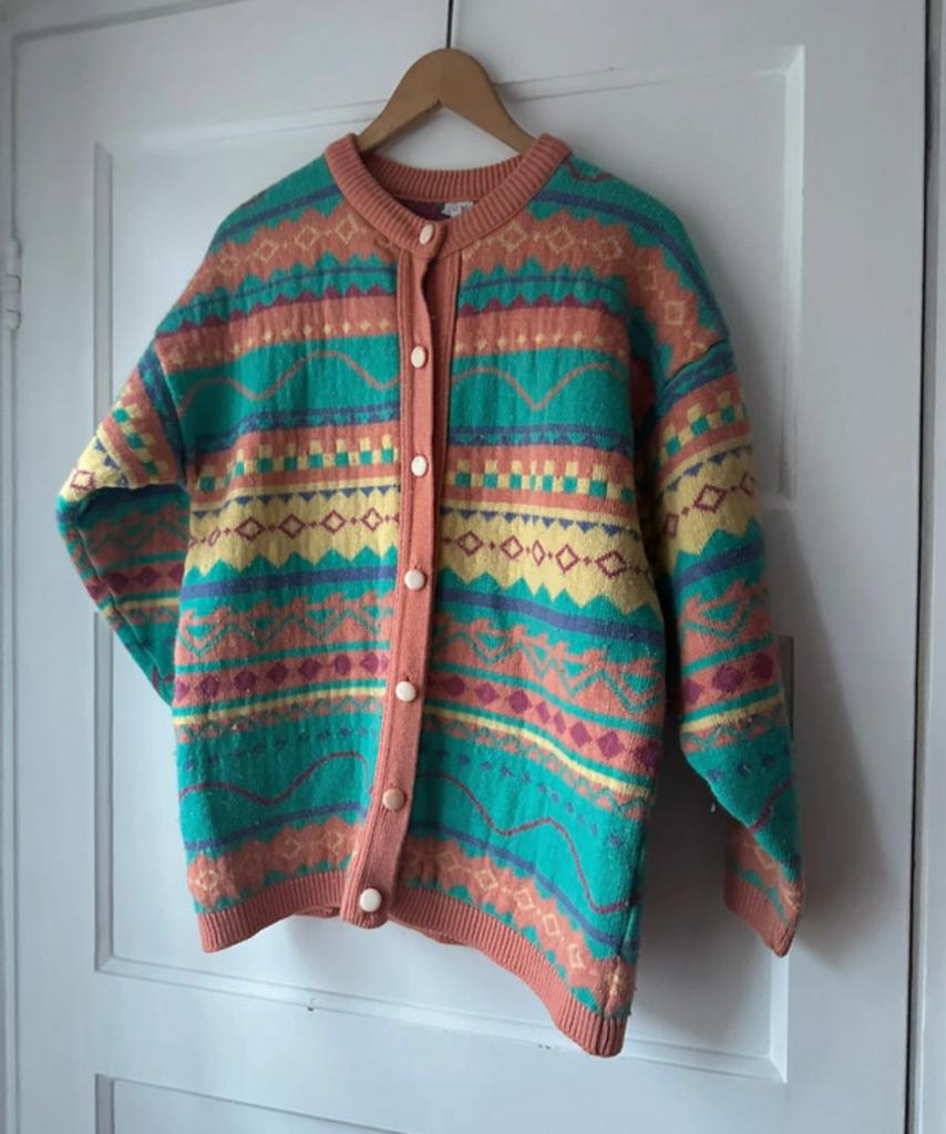 Vintage retro jaren 80 pastel kleurrijk noors wollen vest L, Kleding | Dames, Ophalen of Verzenden, Zo goed als nieuw, Maat 42/44 (L)