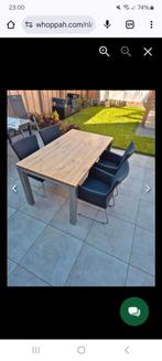 Eettafel rustiek eiken met RVS poot, 160x90cm incl 4 stoelen, Huis en Inrichting, Tafels | Eettafels, Ophalen, Eikenhout, 50 tot 100 cm