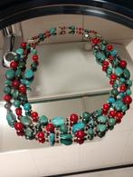Oud turkoois met appel koraal 3 strengen ketting, Sieraden, Tassen en Uiterlijk, Ophalen of Verzenden