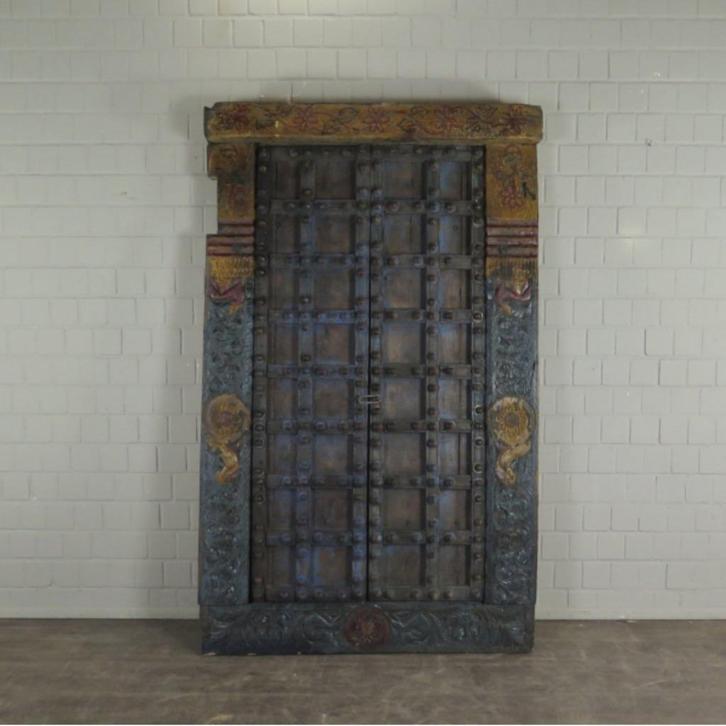 20950 Toegangsdeur, antiek, massief teakhout, Doe-het-zelf en Verbouw, Deuren en Horren, Gebruikt, Buitendeur, 215 cm of meer