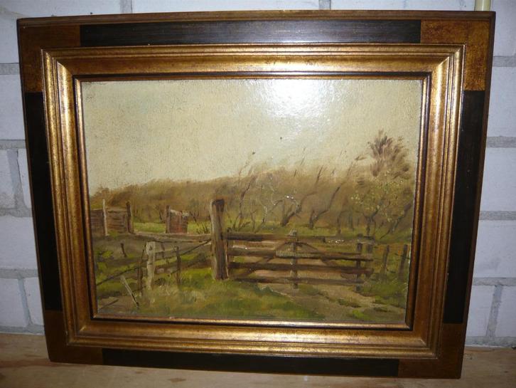 Antiek landschap schilderij uit 1942 van Ton Pape 53x43cm, Antiek en Kunst, Kunst | Schilderijen | Klassiek, Ophalen of Verzenden