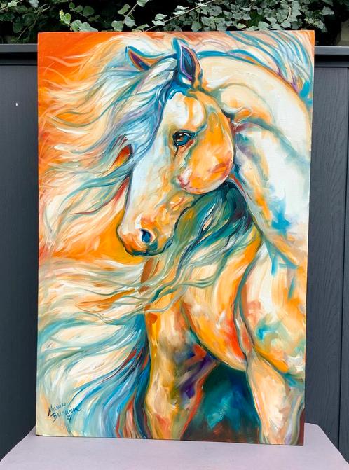 Modern Olieverf Paarden Schilderij “The Bold” - M.Baldwin US, Antiek en Kunst, Kunst | Schilderijen | Modern, Ophalen