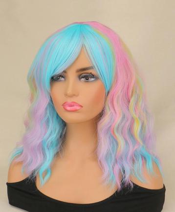 Regenboog Pruik Dames Vrouwen Haar Haarstuk Roze Blauwe beschikbaar voor biedingen