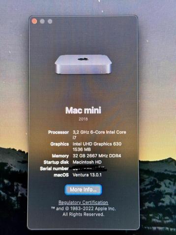 Apple Mac Mini 2018 i7 3,2Ghz, 32Gb, 512GB disk