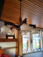Vintage Houten Kroonluchter met Glazen Kappen, 50 tot 75 cm, Vintage, Ophalen of Verzenden, Zo goed als nieuw