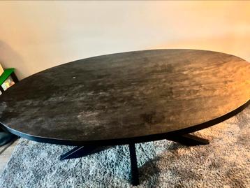 Ovale eettafel zwart hout – 180 x 100 cm – metalen spinpoot beschikbaar voor biedingen