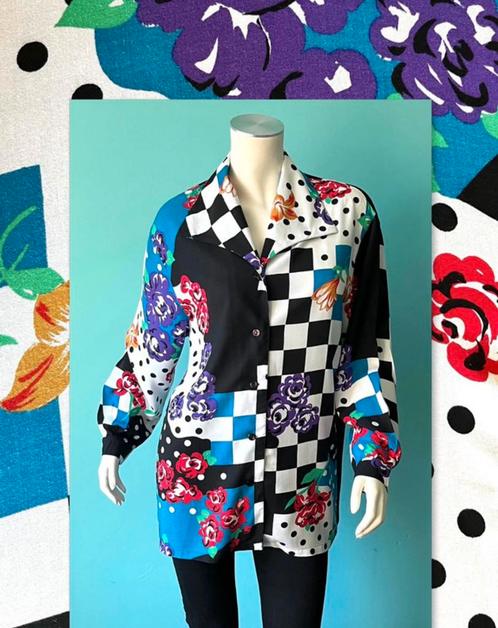Vintage jaren 80 lange blouse met print maat 36, Kleding | Dames, Blouses en Tunieken, Gedragen, Maat 36 (S), Ophalen of Verzenden