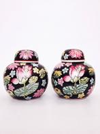 2x vintage gemberpot gemberpotten gekleurd bloemen zwart, Huis en Inrichting, Ophalen, Overige kleuren, Aardewerk of Porselein