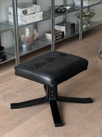 Vintage Deense lederen ottoman, Ophalen, Zo goed als nieuw, Rond, Hout