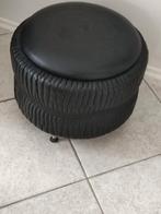 Vintage zwarte skai leren naai poef, Minder dan 50 cm, Rond, Minder dan 50 cm, Ophalen of Verzenden