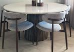 Japandi eettafel rond echt marmer met walnoot poot nieuw, Huis en Inrichting, Tafels | Eettafels, Ophalen, Zo goed als nieuw, Rond