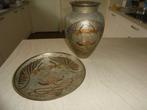 Cloisonne vaas en schaal / Koper met emaille / A. Dellaux, Antiek en Kunst, Antiek | Emaille, Ophalen