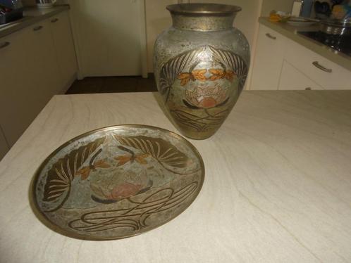 Cloisonne vaas en schaal / Koper met emaille / A. Dellaux, Antiek en Kunst, Antiek | Emaille, Ophalen