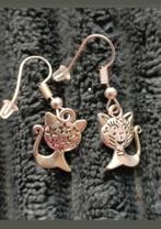 Zilveren oorbellen kat, Hangers, Verzenden, Nieuw, Zilver