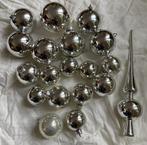 Kerstballen rond glanzend zilver incl piek 18 stuks, Diversen, Kerst, Ophalen of Verzenden, Gebruikt