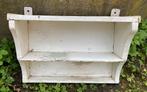 Brocante oud wit houten regaal - wandplankje met glasplaatje, Ophalen of Verzenden