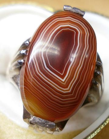 Zeldzaam circa 1970 Excellent agaat zilver 925 zegelring  beschikbaar voor biedingen