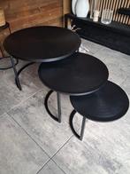 3 zwarte metalen salontafels van Goossens.Ø76cm, Huis en Inrichting, Tafels | Salontafels, Ophalen, Gebruikt, 50 tot 100 cm, Rond