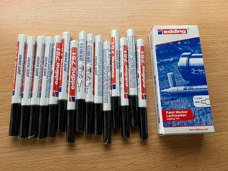 25 stuks Edding 751 lakmarker zwart (1 - 2 mm rond), Diversen, Schrijfwaren, Nieuw, Ophalen of Verzenden