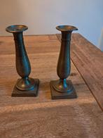 Set van 2 tinnen vintage kandelaartjes, Ophalen of Verzenden, Koper of Brons