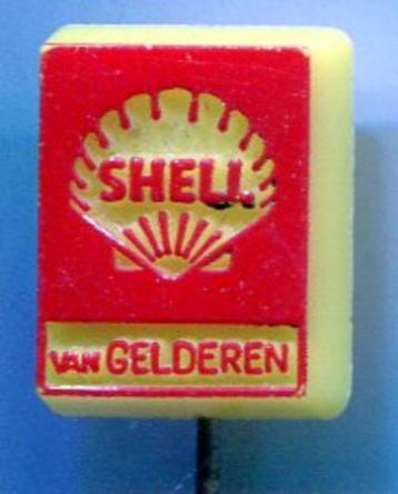 SHELL van Genderen rood op geel plastic speldje ( M_175 ) beschikbaar voor biedingen