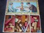 Lot oud houten speelgoed, bouwdozen en mozaiekdoos., Verzenden