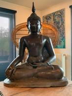 Groot Antiek tempel buddha in brons .Siam, Antiek en Kunst, Kunst | Beelden en Houtsnijwerken, Ophalen of Verzenden