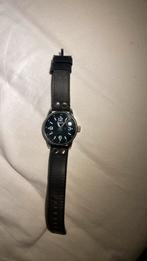 OOZOO horloge - zwart met zwart leren bandje, Overige merken, Leer, Staal, Ophalen of Verzenden