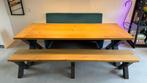 Grote Eikenhouten eettafel 240x100cm stalen X poot, Ophalen, Gebruikt, 200 cm of meer, 50 tot 100 cm