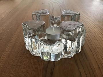 Vintage Glazen rechaud, theelichtjeshouder met hartjes. beschikbaar voor biedingen