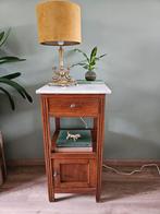 Houten nachtkastje vintage/ antiek met wit marmeren blad, Antiek en Kunst, Ophalen