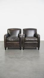 Set van 2 zwart / grijze schapenleren design fauteuil, Huis en Inrichting, Fauteuils, Ophalen, Gebruikt, ., Klassiek
