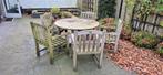 Ronde teakhouten tuintafel met 5 stoelen, Tuin en Terras, Tuinsets en Loungesets, Ophalen, 5 zitplaatsen, Gebruikt, Teakhout