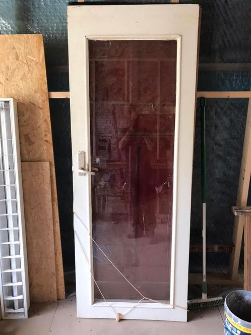 Deur met glas - hardhout, Doe-het-zelf en Verbouw, Kozijnen en Schuifpuien, Gebruikt, Deurkozijn, Hout, 75 tot 150 cm, Ophalen