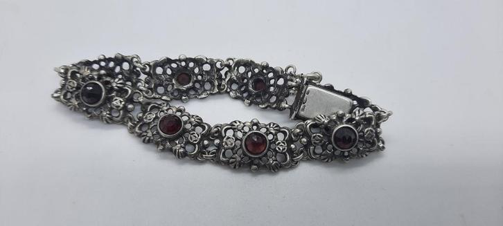 Zilveren armband 835 met granaat - 20 cm, Sieraden, Tassen en Uiterlijk, Armbanden, Zilver, Zilver, Ophalen of Verzenden