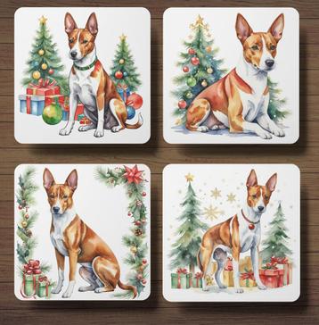 Basenji Kerst onderzetters met houder beschikbaar voor biedingen