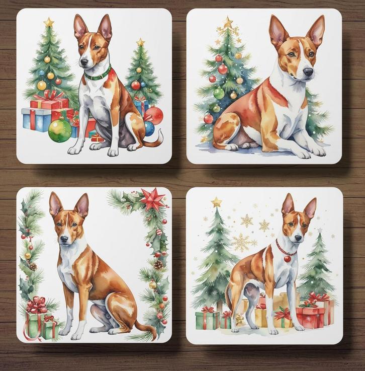 Basenji Kerst onderzetters met houder, Huis en Inrichting, Woonaccessoires | Onderzetters, Nieuw, Glas of Kopje, Verzenden