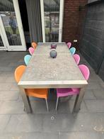 RVS tuintafel met hardstenen blad + 8 stoelen gratis erbij., Tuin en Terras, Ophalen, Gebruikt, Rechthoekig, Rvs