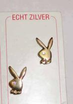 Oorbellen Konijntjes Playboy Zilver verguld zirkonia oorknop, Met strass, Verzenden, Knopjes of Stekers, Goud