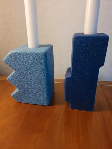 set &K Amsterdam Blauwe Kandelaar - Brutalistisch Modern beschikbaar voor biedingen